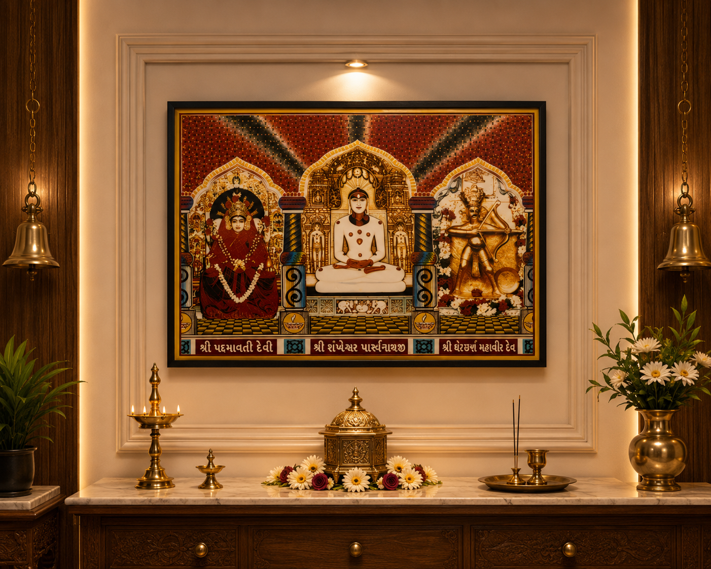 Shree Shankheshwar Parshwanath, Maa Padmavati & Ghantakarna Mahavir Photo Frame